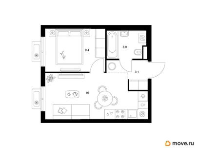 1-комн. квартира, 32.4 м&sup2;