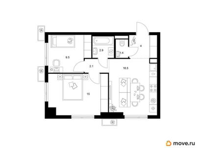 2-комн. квартира, 51.4 м&sup2;