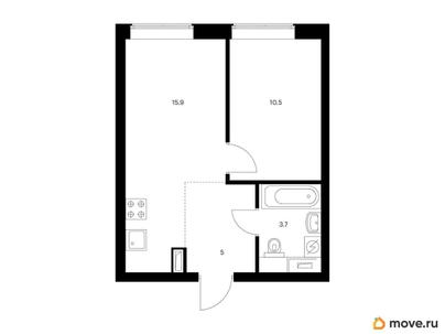 1-комн. квартира, 35.1 м&sup2;