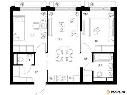 2-комн. квартира, 50.6 м&sup2;