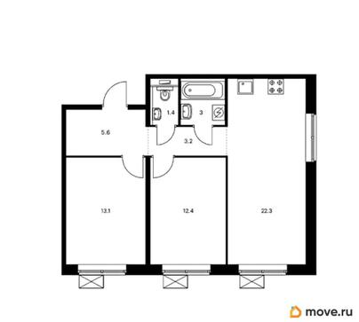 2-комн. квартира, 60.7 м&sup2;
