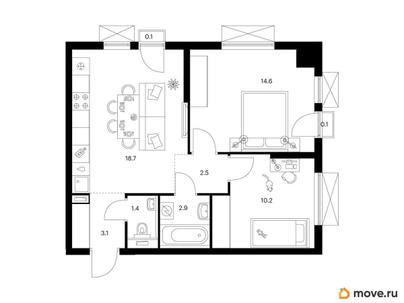 2-комн. квартира, 53.6 м&sup2;
