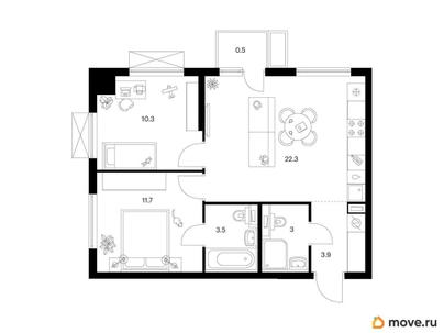 2-комн. квартира, 55.2 м&sup2;