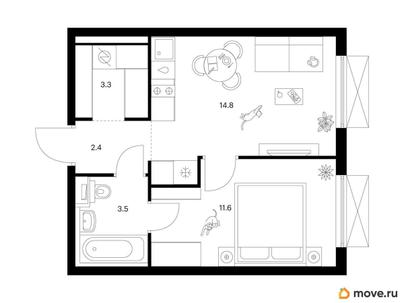 1-комн. квартира, 35.6 м&sup2;