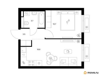 1-комн. квартира, 34.5 м&sup2;