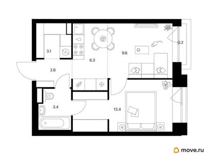 1-комн. квартира, 38.6 м&sup2;
