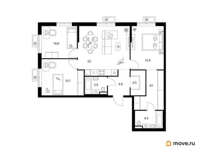 3-комн. квартира, 85 м&sup2;