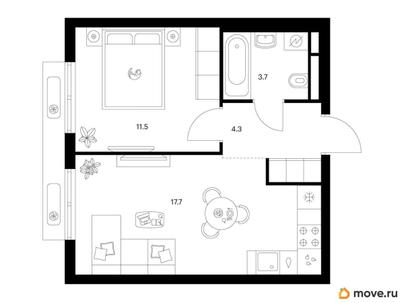 1-комн. квартира, 37.2 м&sup2;