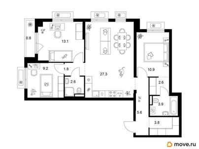 3-комн. квартира, 81.6 м&sup2;