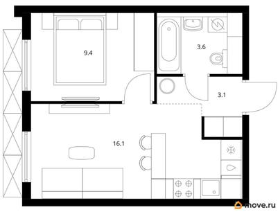 1-комн. квартира, 31.8 м&sup2;