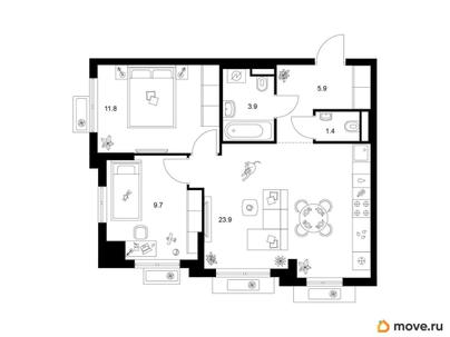 2-комн. квартира, 56.6 м&sup2;