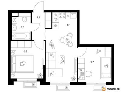 2-комн. квартира, 44.7 м&sup2;