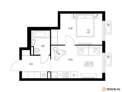 1-комн. квартира, 33.9 м&sup2;