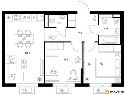 2-комн. квартира, 50.7 м&sup2;