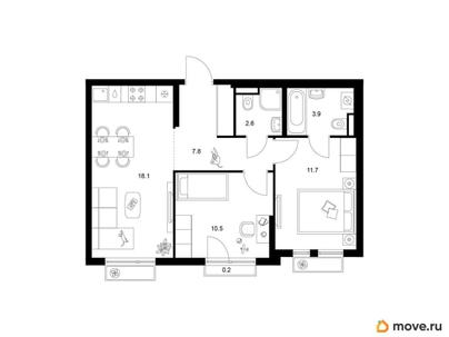 2-комн. квартира, 54.8 м&sup2;