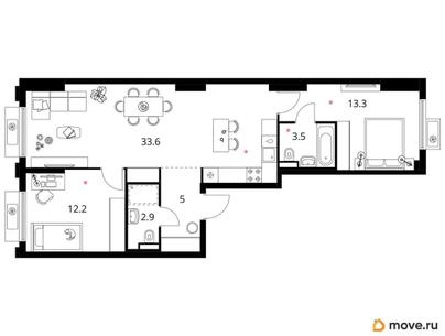 2-комн. квартира, 70.5 м&sup2;