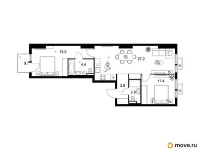 2-комн. квартира, 66.1 м&sup2;