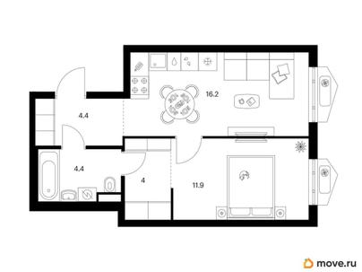 1-комн. квартира, 40.9 м&sup2;