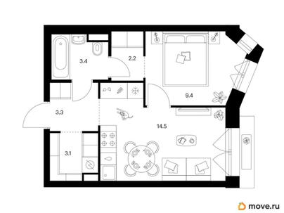 1-комн. квартира, 35.9 м&sup2;