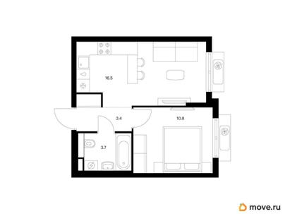 1-комн. квартира, 34.4 м&sup2;