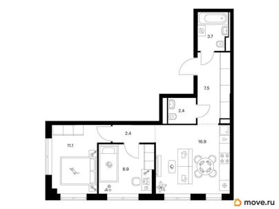 2-комн. квартира, 52.9 м&sup2;