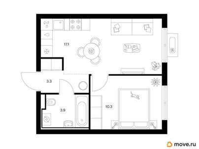 1-комн. квартира, 34.6 м&sup2;