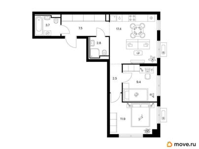 2-комн. квартира, 55.2 м&sup2;