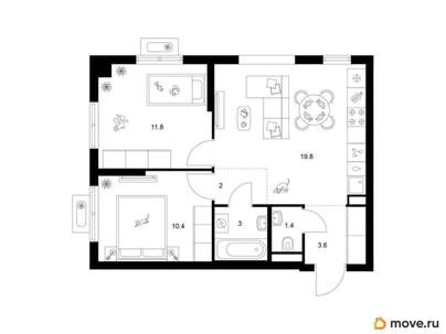 2-комн. квартира, 52 м&sup2;