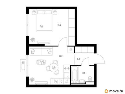 1-комн. квартира, 37.3 м&sup2;