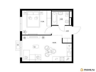 1-комн. квартира, 37.81 м&sup2;