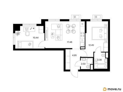 2-комн. квартира, 50.7 м&sup2;