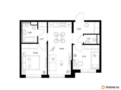 2-комн. квартира, 48.76 м&sup2;