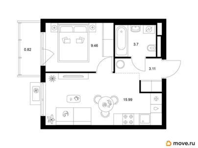 1-комн. квартира, 33.08 м&sup2;