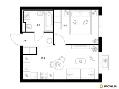 1-комн. квартира, 34.4 м&sup2;