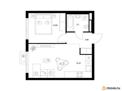 1-комн. квартира, 37.82 м&sup2;
