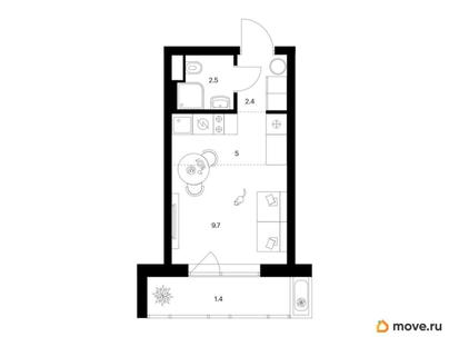 студия, 21 м&sup2;