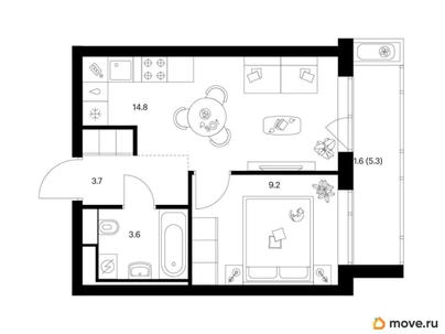1-комн. квартира, 32.9 м&sup2;