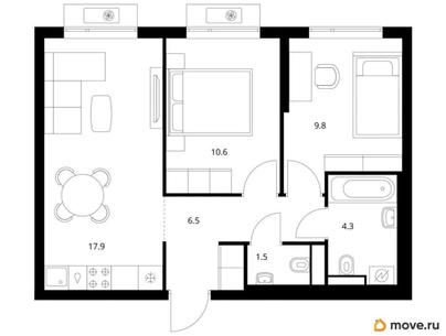 2-комн. квартира, 50.6 м&sup2;