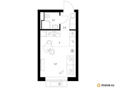студия, 19.6 м&sup2;
