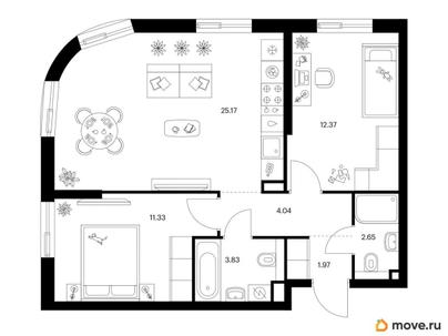 2-комн. квартира, 61.36 м&sup2;
