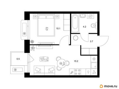 1-комн. квартира, 33.7 м&sup2;