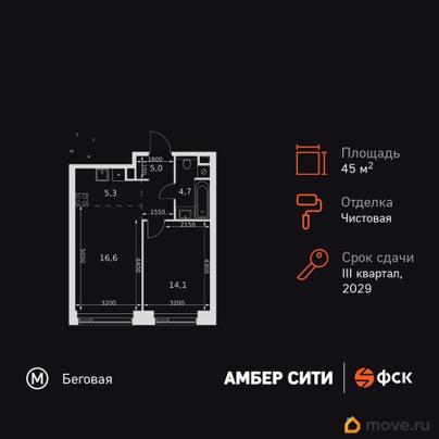 2-комн. квартира, 45.7 м&sup2;