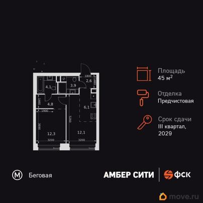 2-комн. квартира, 45.9 м&sup2;