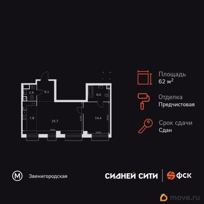 2-комн. квартира, 62.9 м&sup2;