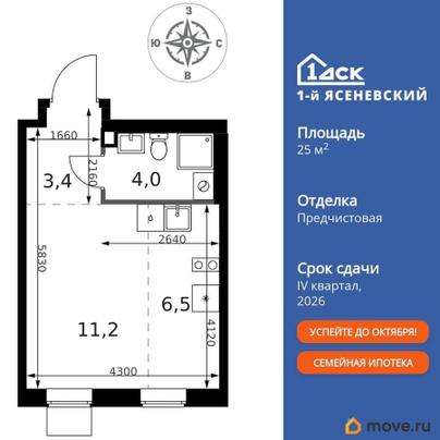 студия, 25.1 м&sup2;