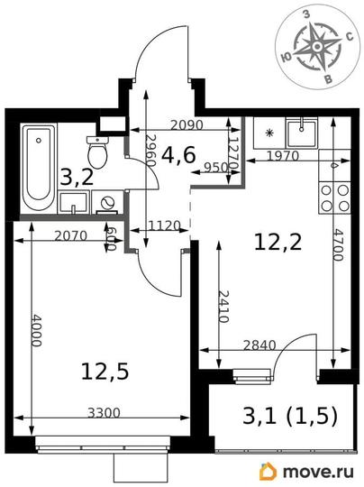 1-комн. квартира, 34 м&sup2;