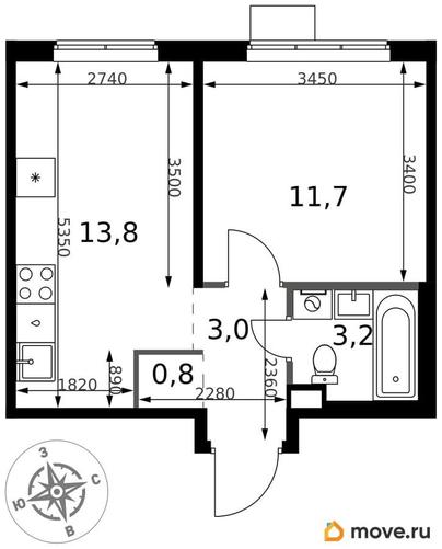1-комн. квартира, 32.5 м&sup2;