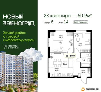 2-комн. квартира, 50.8 м&sup2;