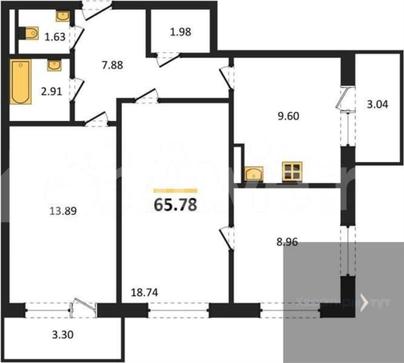 3-комн. квартира, 65.8 м&sup2;