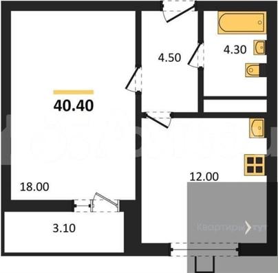 1-комн. квартира, 40.4 м&sup2;